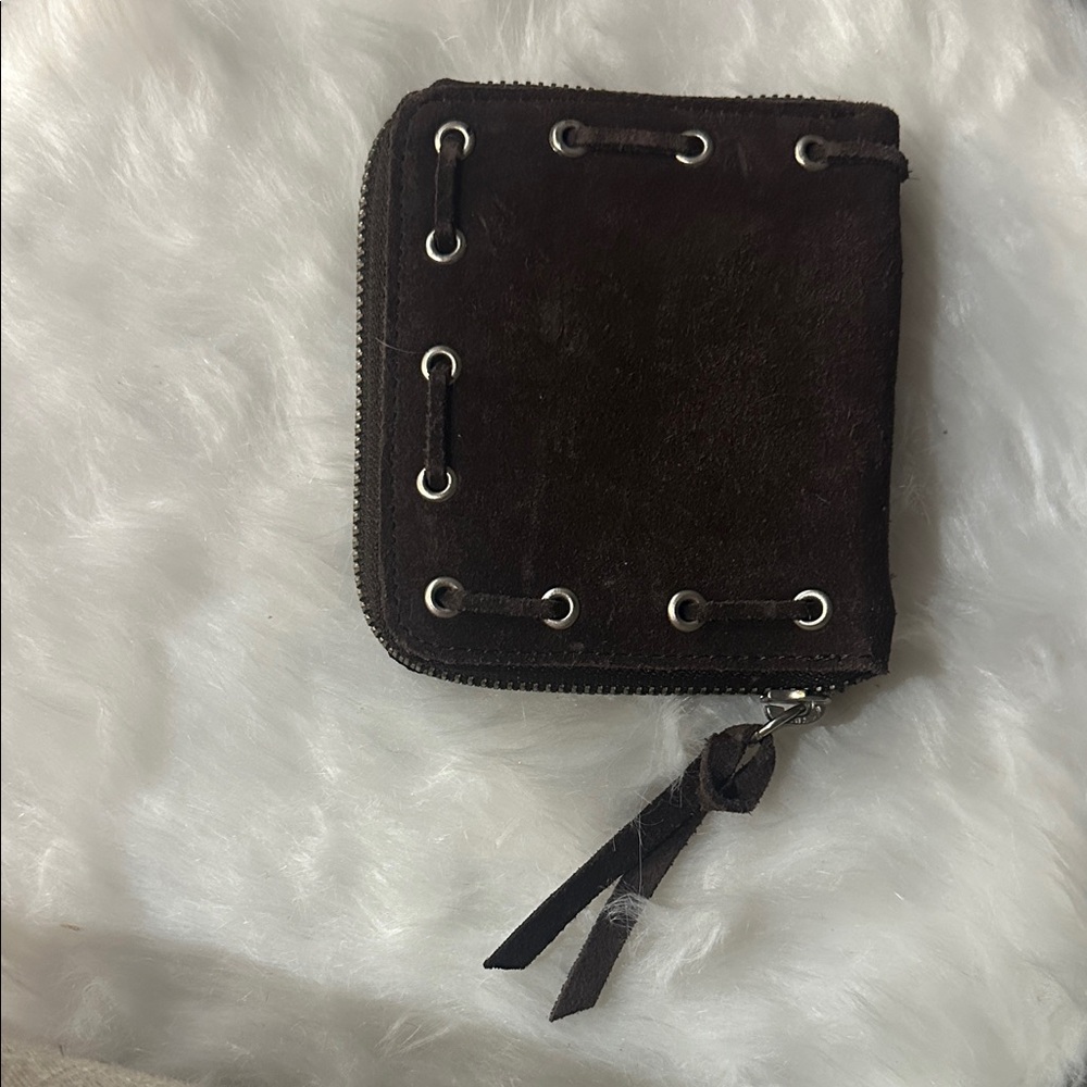 Brown Leather Wallet with Grommet Detail